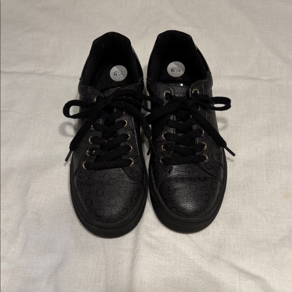 Guess Black Women's Lace-Up Sneakers with Subtle Monogram
